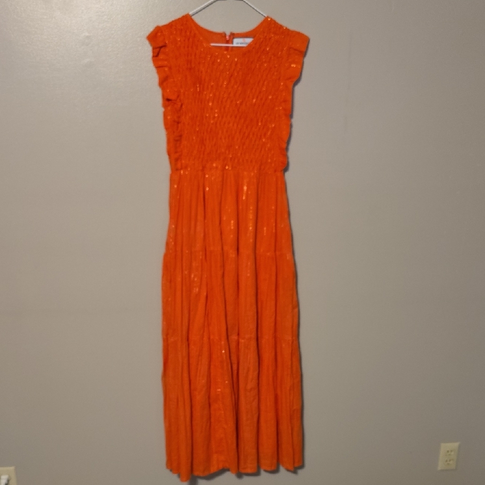 CK Bradley Medium‎ Tiered Miller Maxi Dress in Orange with Gold Shimmer Size XS